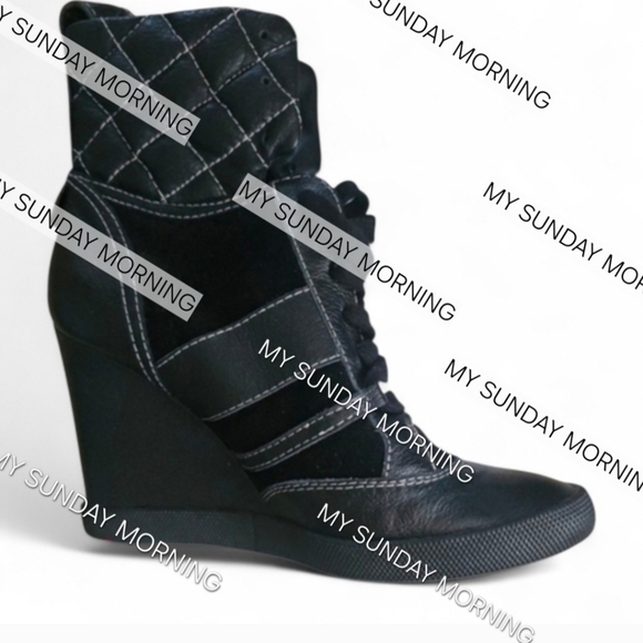 Authentic Chloé black quilted leather wedge sneakers• Size 39 (approx US 8.5–9) - Picture 1 of 14